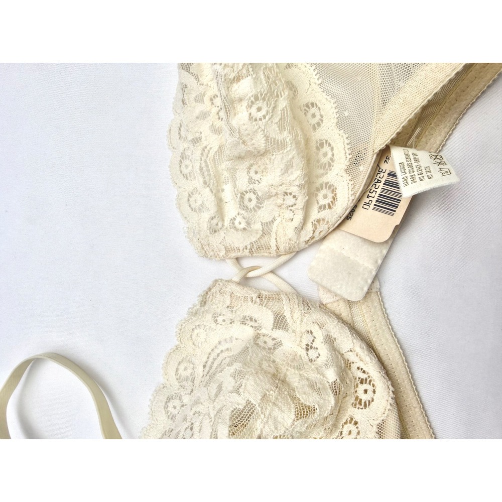 Vintage Victorias Secret Lace Bra 32B Butter Yellow Mesh Underwire 90s NWT USA - Picture 5 of 11